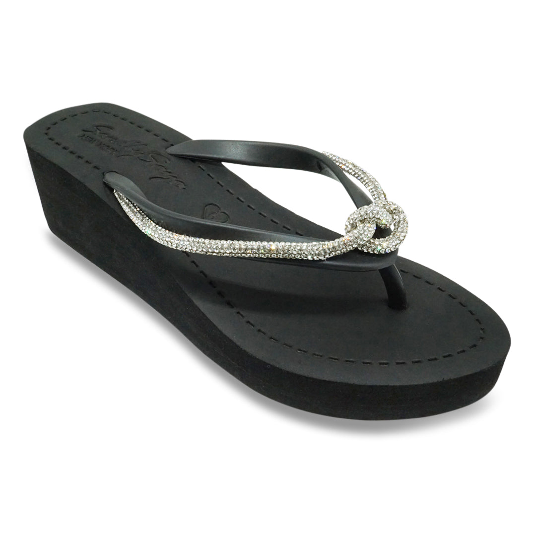 Knot_Crystal Rhinestone Rope -Women's Mid Wedge flipflop