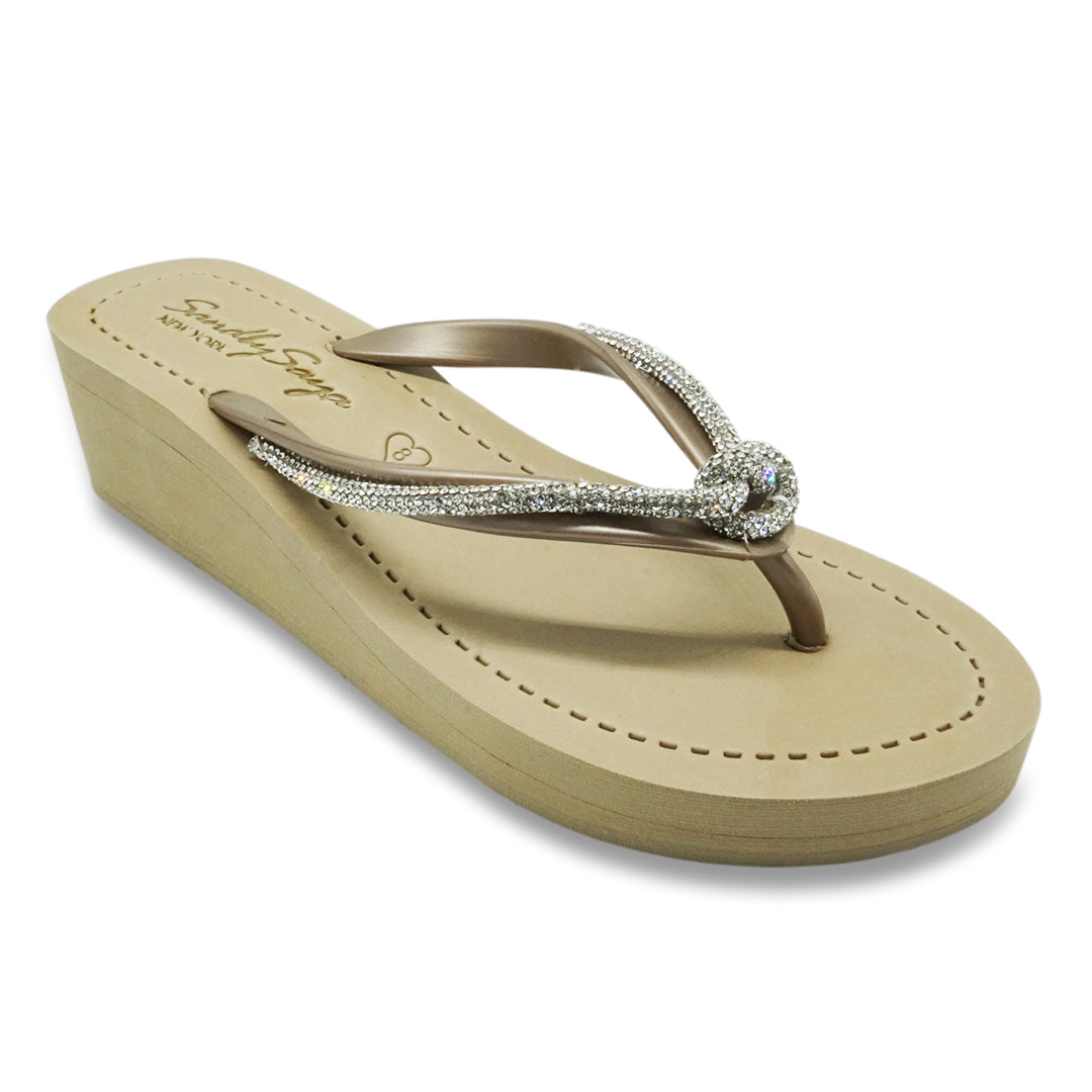 Knot_Crystal Rhinestone Rope - Mid Wedge Flip Flops