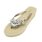 Manhattan Crystal - Rhinestone Embellished Mid Wedge Flip Flops