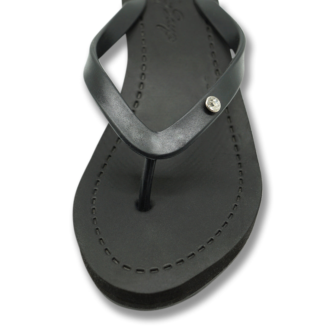 1 Circle Studs Small - Crystal Rhinestone Charm Mid Wedge Flip Flops Sandals Women