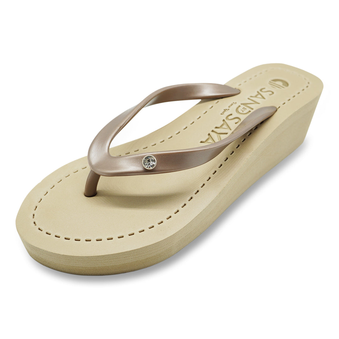 1 Circle Studs Small - Crystal Rhinestone Charm Mid Wedge Flip Flops Sandals Women
