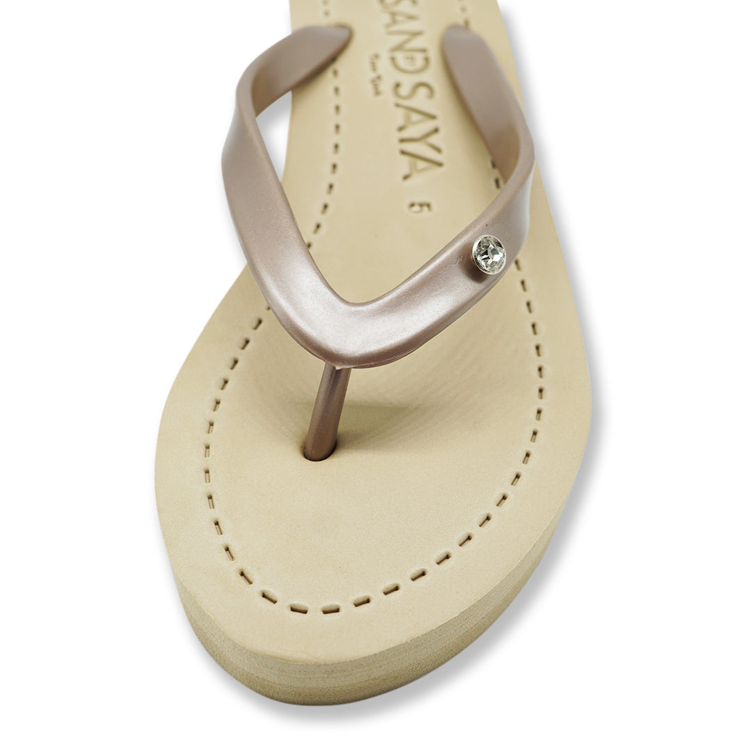 1 Circle Studs Small - Crystal Rhinestone Charm Mid Wedge Flip Flops Sandals Women