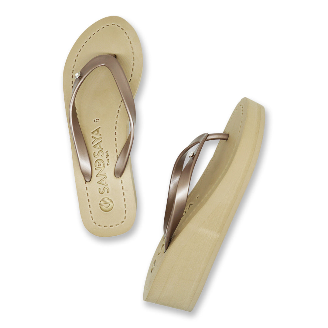 1 Circle Studs Small - Crystal Rhinestone Charm Mid Wedge Flip Flops Sandals Women