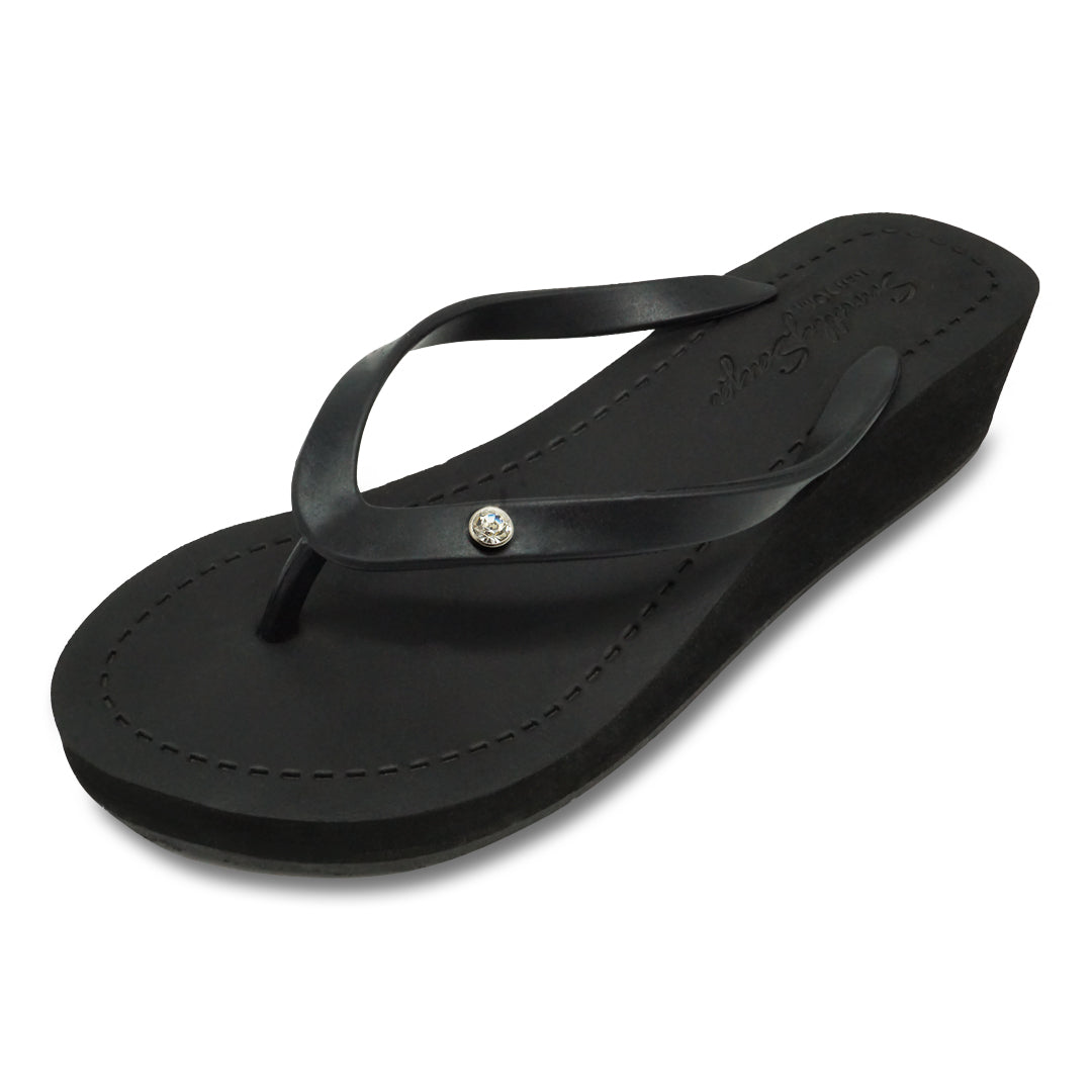 1 Circle Studs Small - Crystal Rhinestone Charm Mid Wedge Flip Flops Sandals Women
