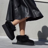 Platform Boots with Real Feather Trim-Women's Genuine Suede Boots