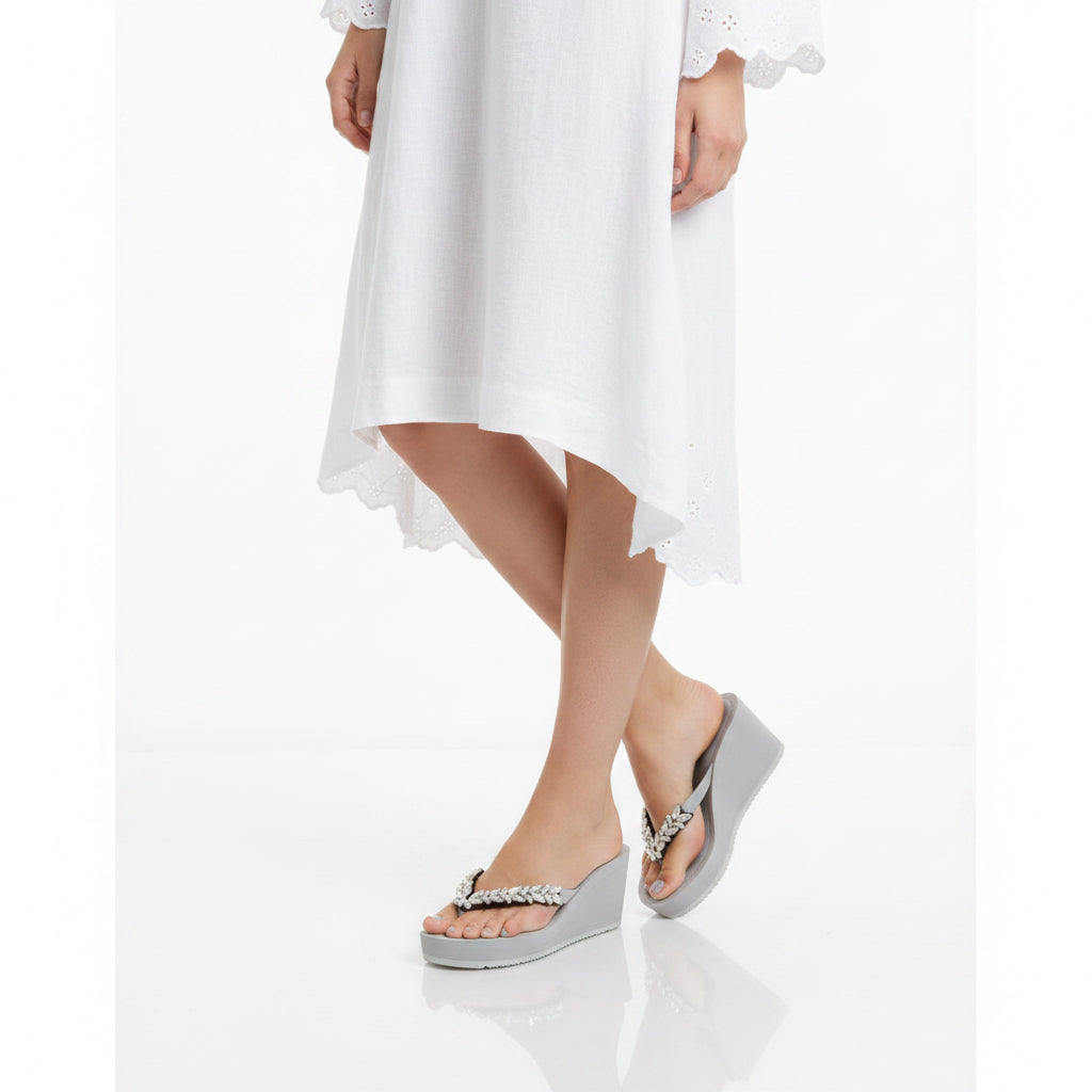 Greenwich - Rhine Stone Crystal Embellished Women's High Wedge Flip Flops Sandal