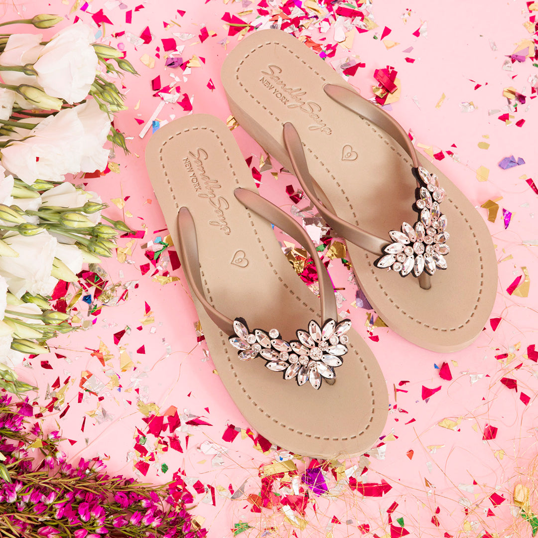 Bloom Crystal Wedge Sandals – Handcrafted in New York, Manhattan Mid Wedge Flip Flops