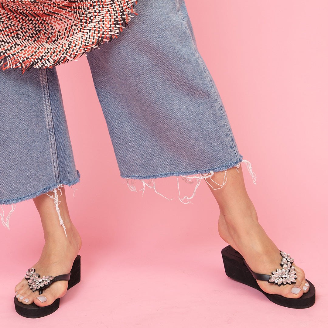 Bloom Crystal Wedge Sandals – Handcrafted in New York, Manhattan Mid Wedge Flip Flops
