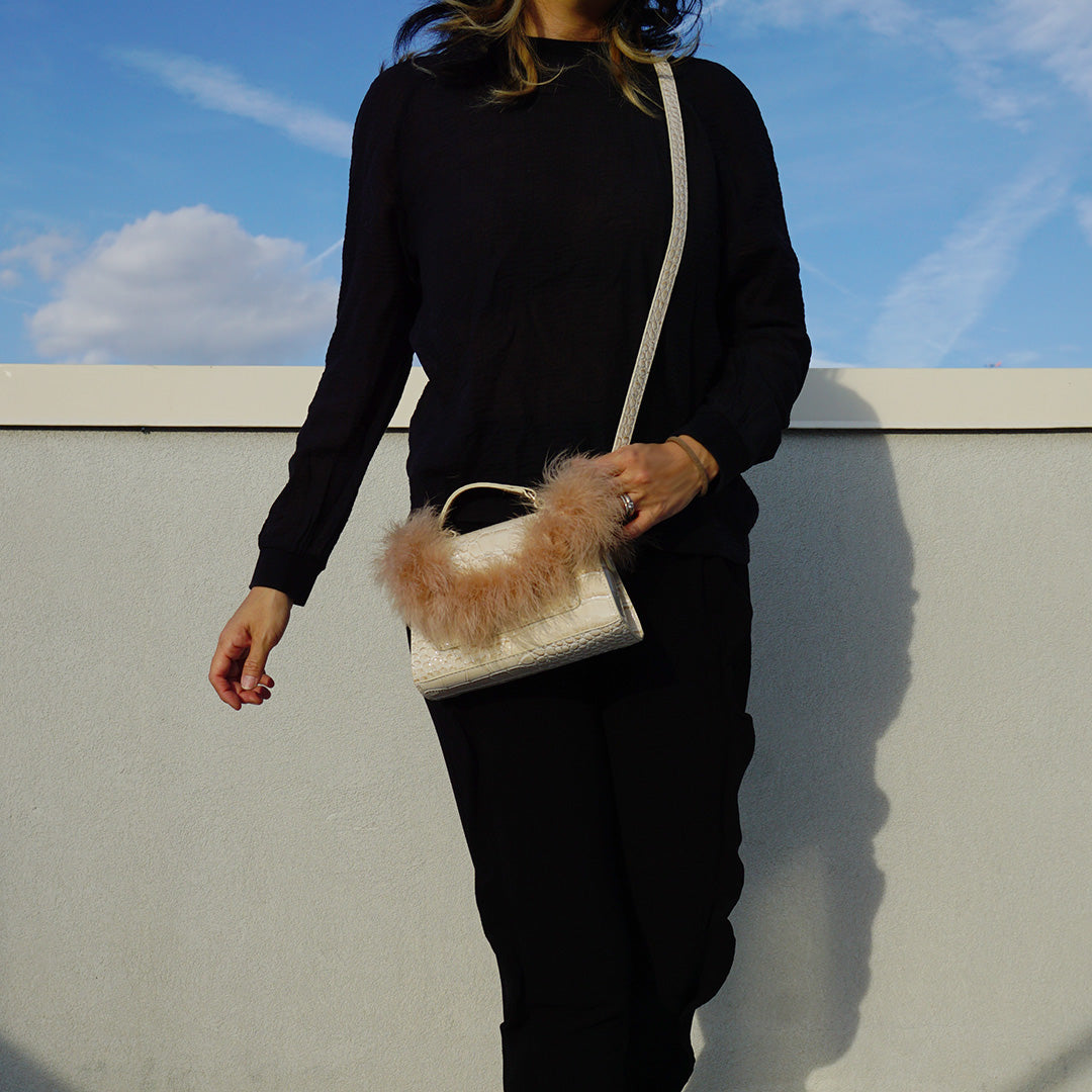 Feather Handle Mini Bag – Cream Croc