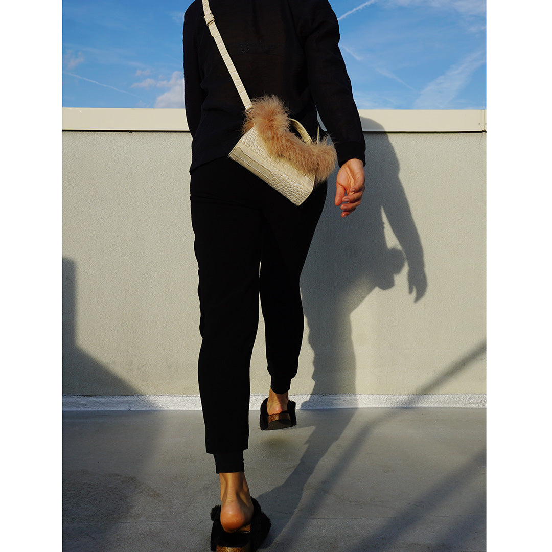 Feather Handle Mini Bag – Cream Croc