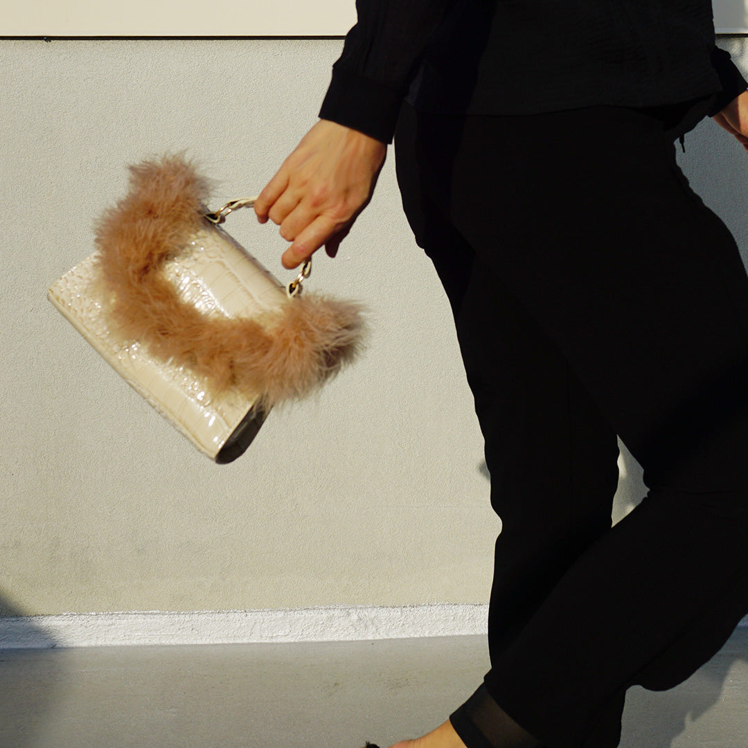 Feather Handle Mini Bag – Cream Croc