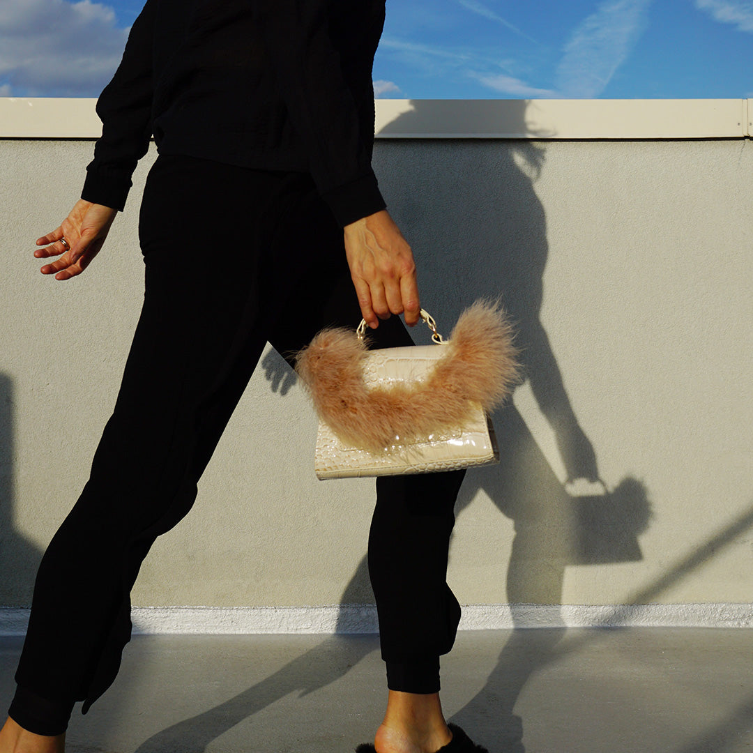 Feather Handle Mini Bag – Cream Croc