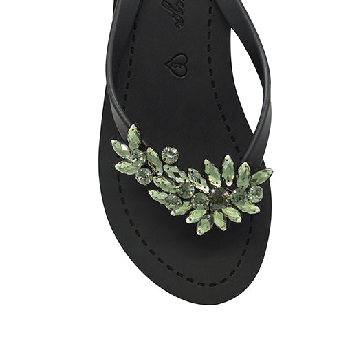 Bloom Black Black Crystal Mid Wedge Sandals – Handcrafted in New York: Manhattan Black Mid Heel Flip Flops Sandal