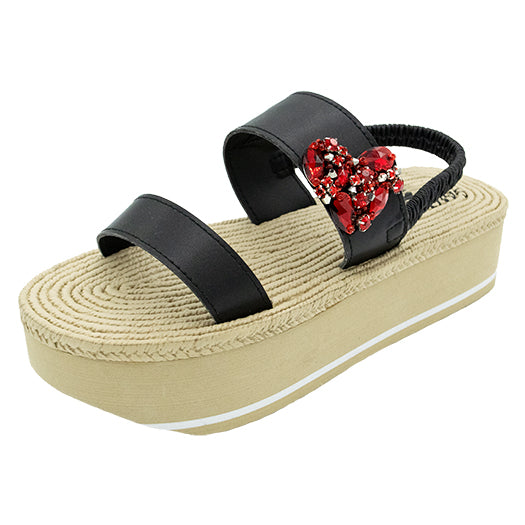 Chelsea Red, red heart waterproof espadrille platform