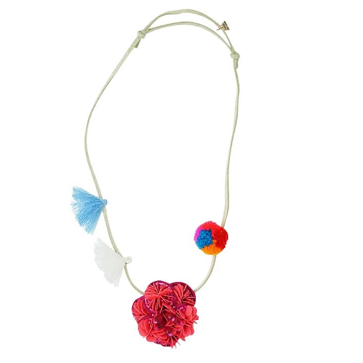 Noho Pink Flower Pom Pom Kids Necklace