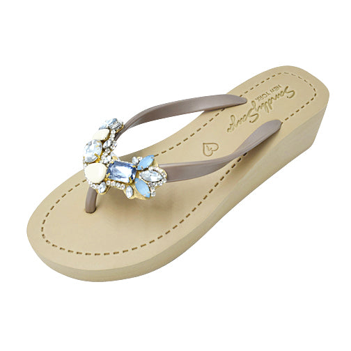 York - Women's mid wedge Sandal, Blue, Beaded, Crystal