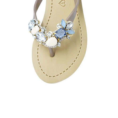 York - Women's Flat Sandal, Blue, Beaded, Crystal