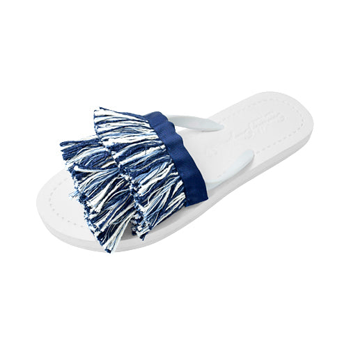 White and blue tussle sandal