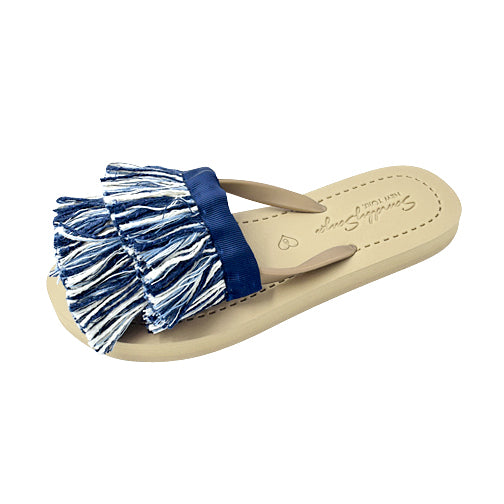 White and blue tussle sandal