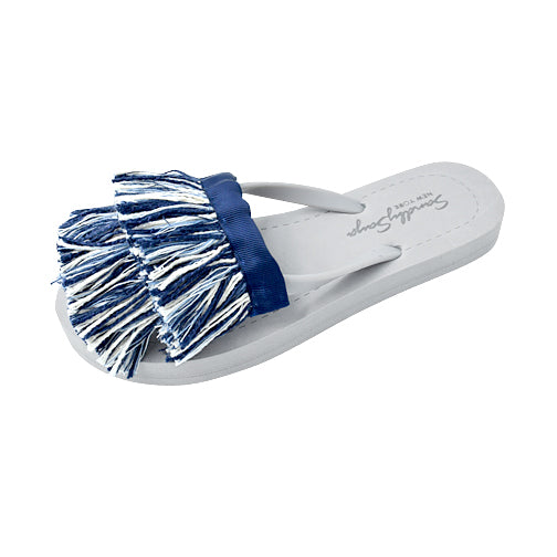 White and blue tussle sandal