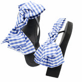 Moore - Women's Mid Wedge, Blue, White, Ribbon, Bow