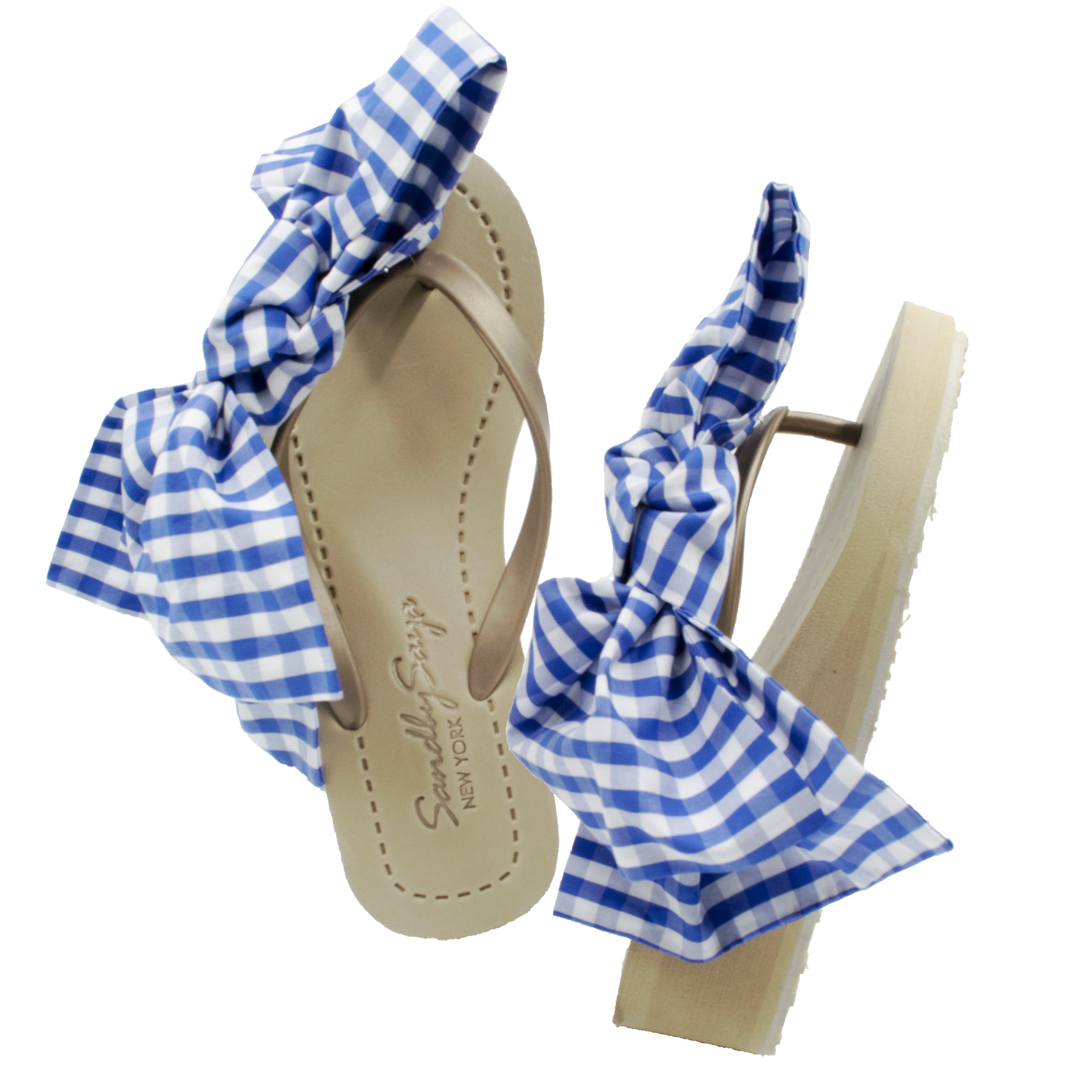 Moore - Women's Mid Wedge, Blue, White, Ribbon, Bow