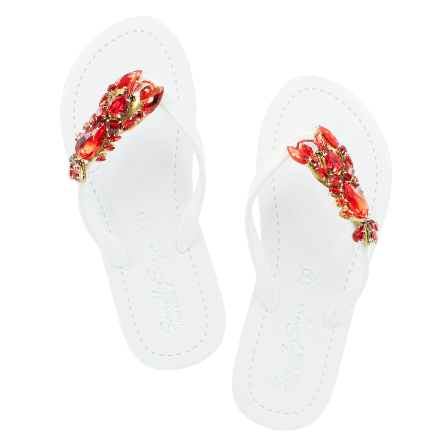 Lobster - Red Rhinestone Embellished Women Flat Flip Flops Sandal
