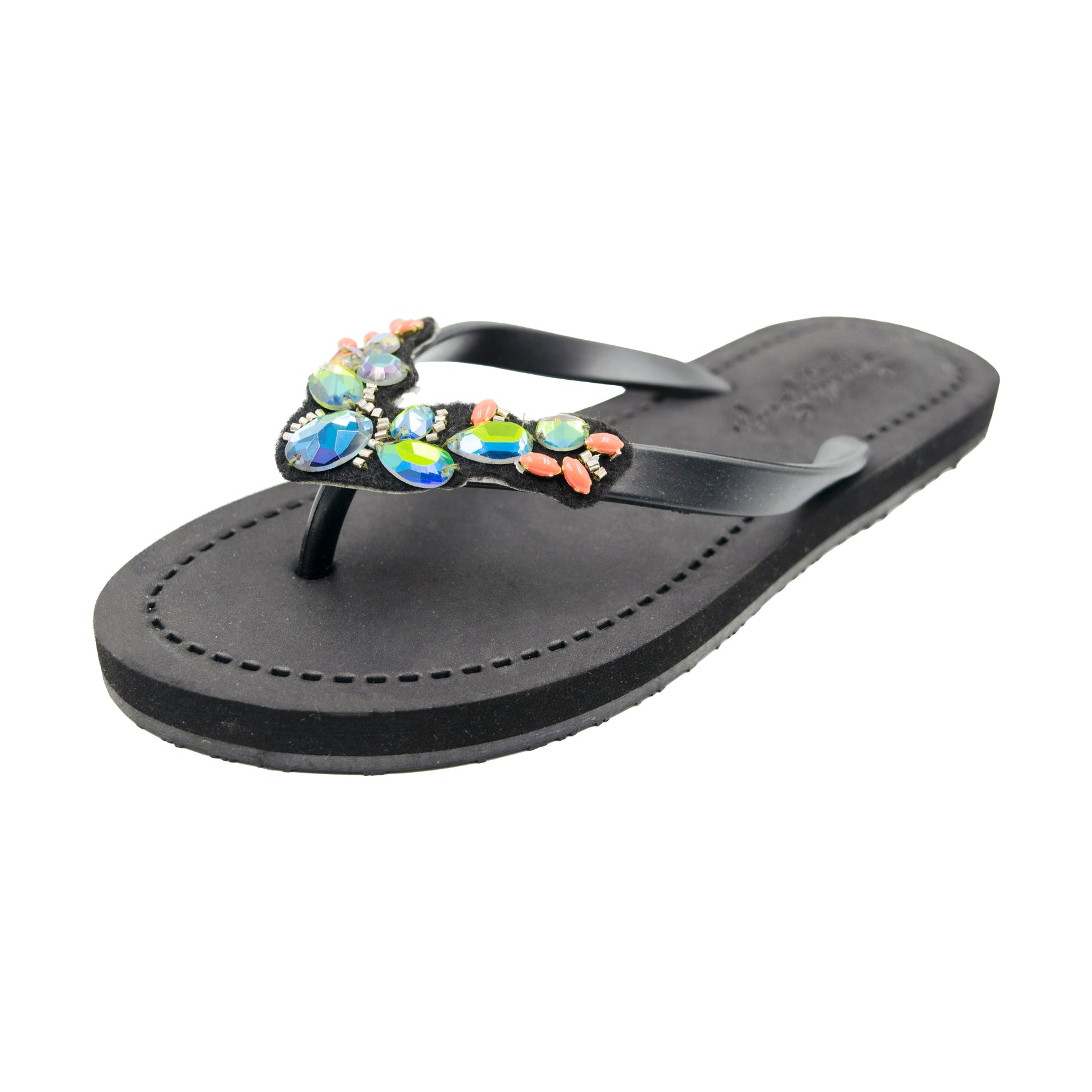 Cactus - Women's Flat Matte Sandal, Vibrant Colored Crystals