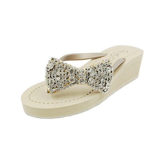 Madison -  Crystal Stones Bow Mid Wedge Flip Flops