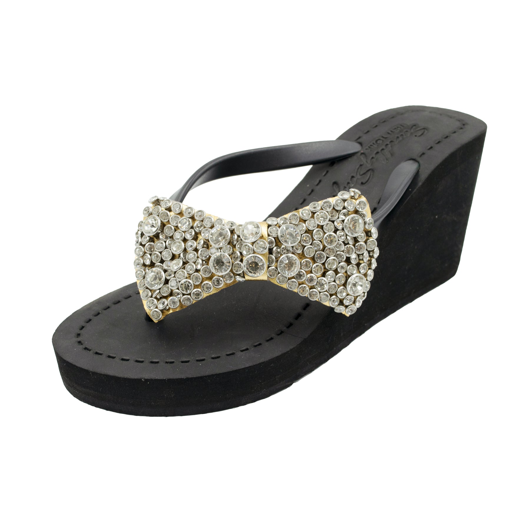 Madison Bow- Crystal Stones Embellished Women's High Wedge Flip Flops Sandal