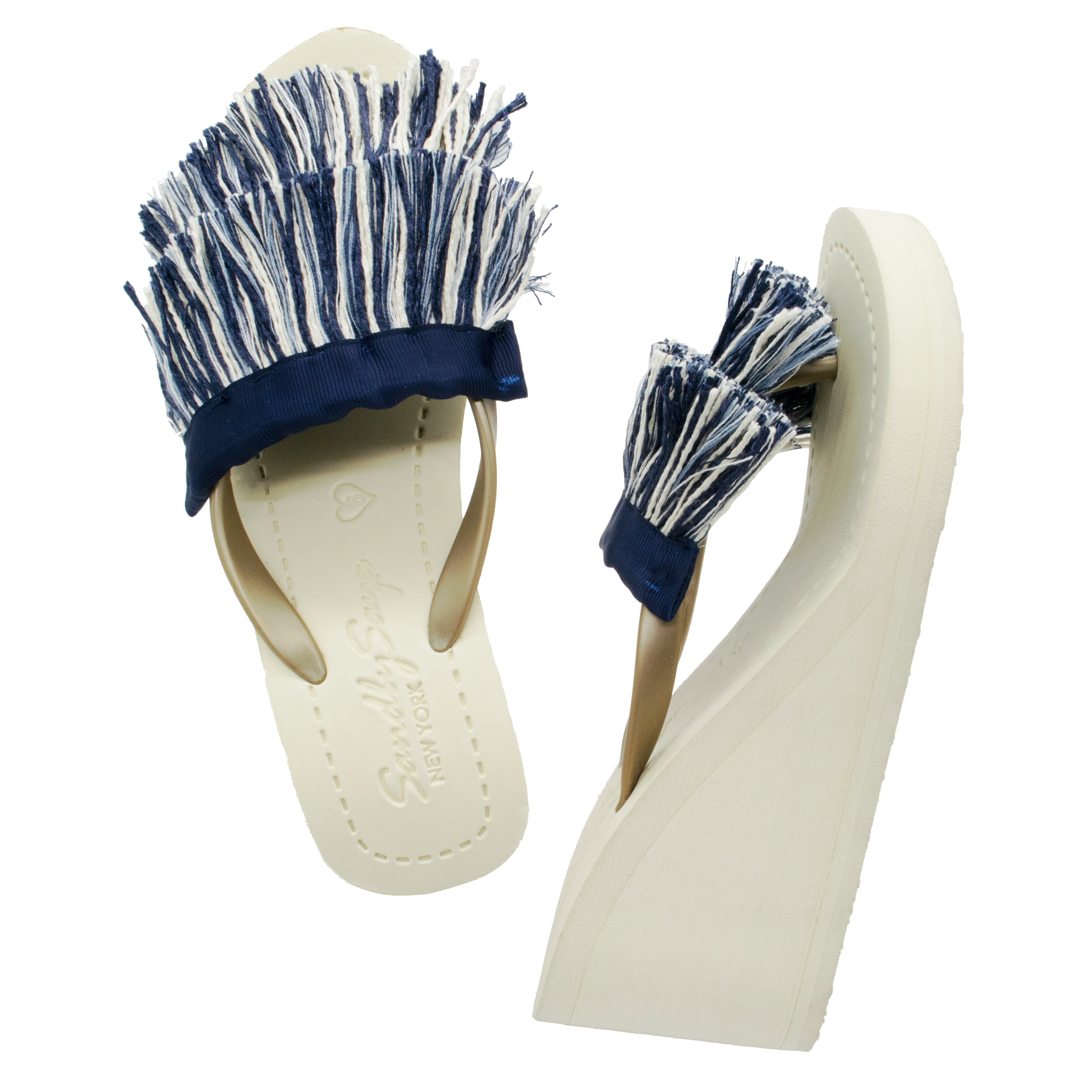 Irving-Stripe Fringe Embellished Women's High Wedge Flip