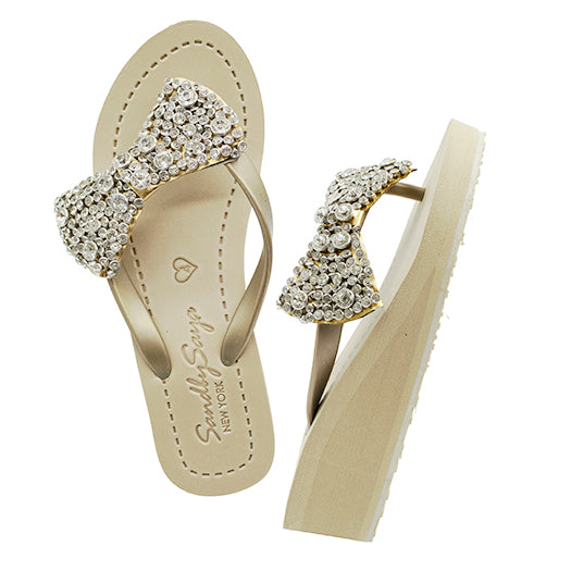 Madison - Crystal Stones Bow Mid Wedge Flip Flops