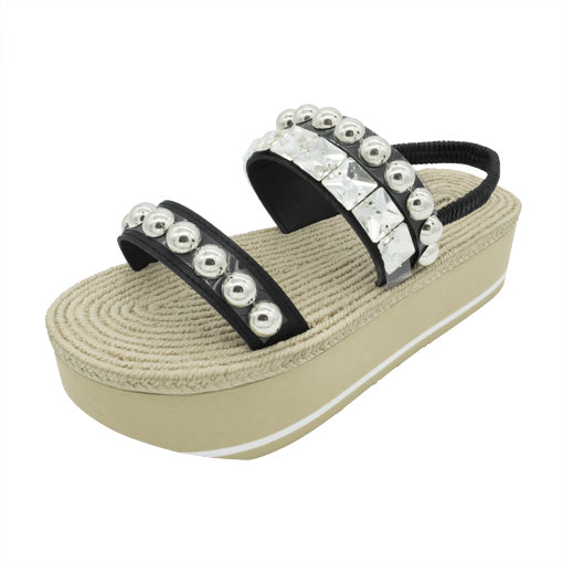 Crystal and Studs Espadrille Platform