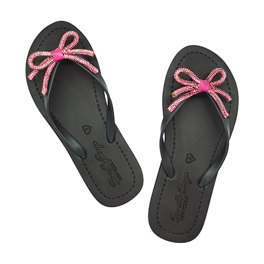 Rhinestone Pink Bow - Women's Flat Flip Flop Sandal - Sand by Saya