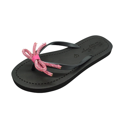 Rhinestone Pink Bow - Flat Flip Flops Sandal