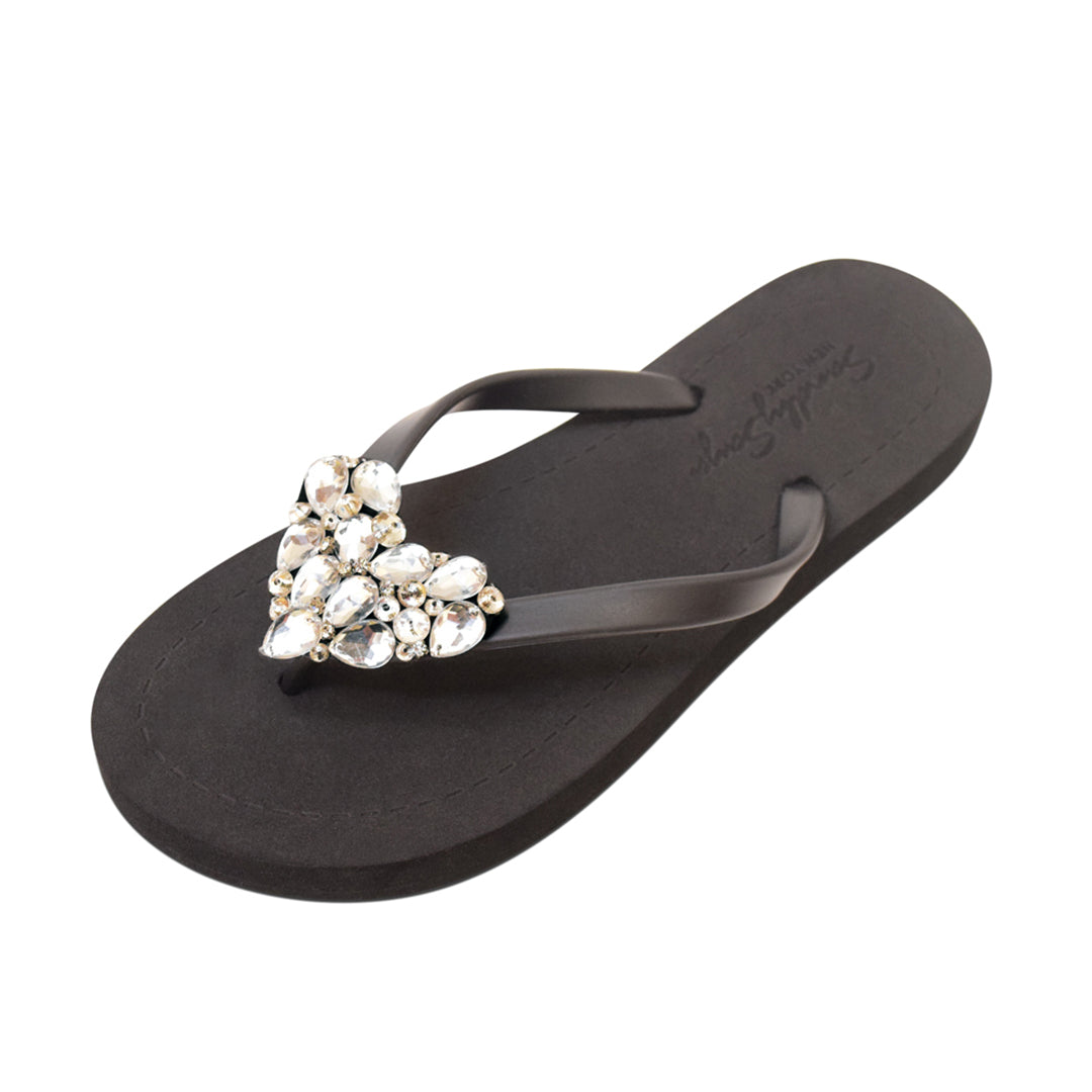 Crystal Heart - Big Kids Flip Flops Sandal Clear Rhine Stone Embellished Girls Flip Flops