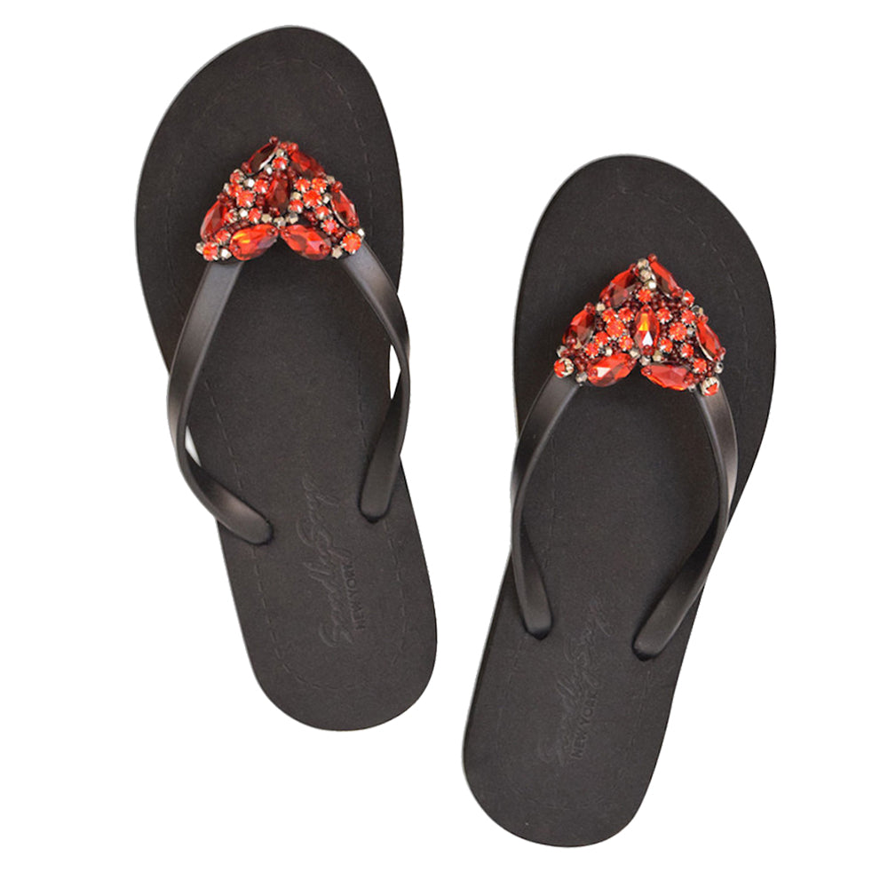 Red Heart Rhinestone Embellished - Girls Flip Flops Sandal