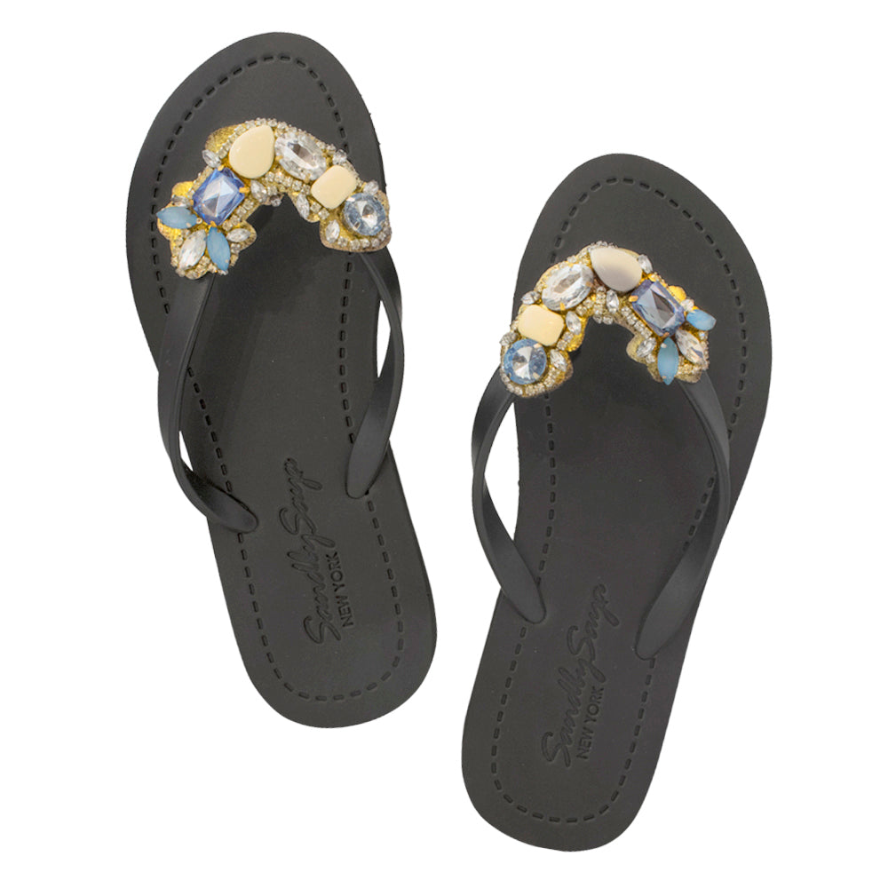 York - Women's Flat Sandal, Blue, Beaded, Crystal