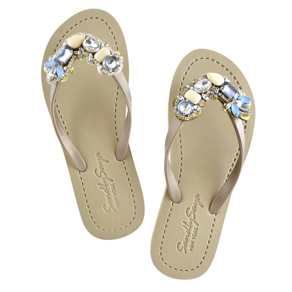 York - Women's Flat Sandal, Blue, Beaded, Crystal