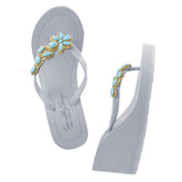 Brooklyn - Women's Flat Sandal, Blue Turquoise, Flower