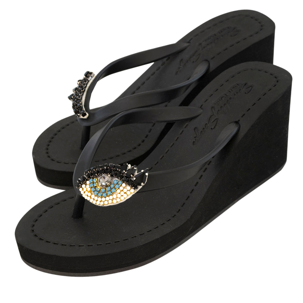 Eyes - Women's High Wedge, Beaded, Eyes