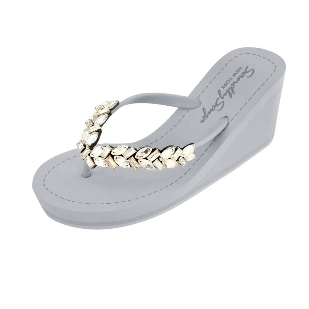 Greenwich - Rhine Stone Crystal Embellished Women's High Wedge Flip Flops Sandal