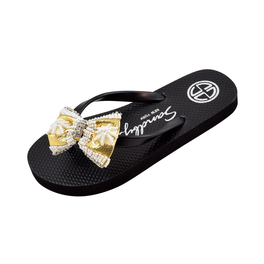 High Line, Sandal, Gold, White, Ribbon, Bow, Bead