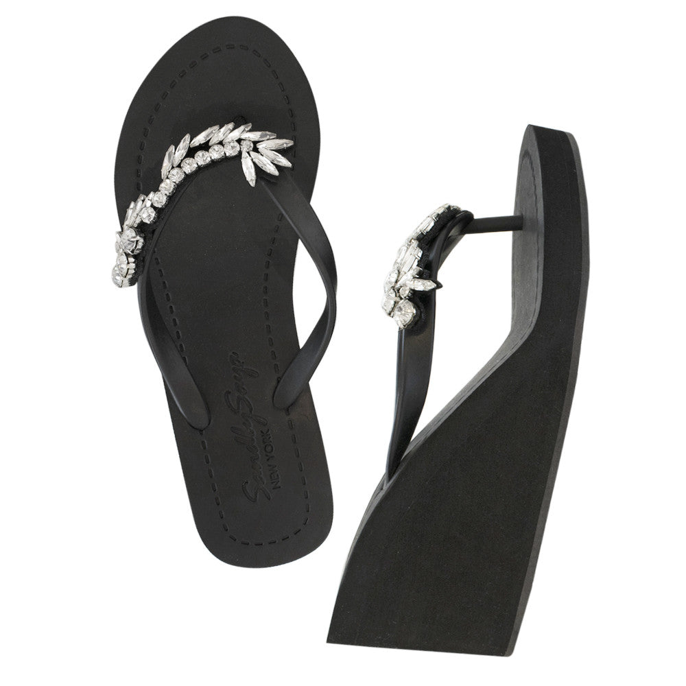 Black Women's High wedge Sandals with Nomad, Flip Flops summer