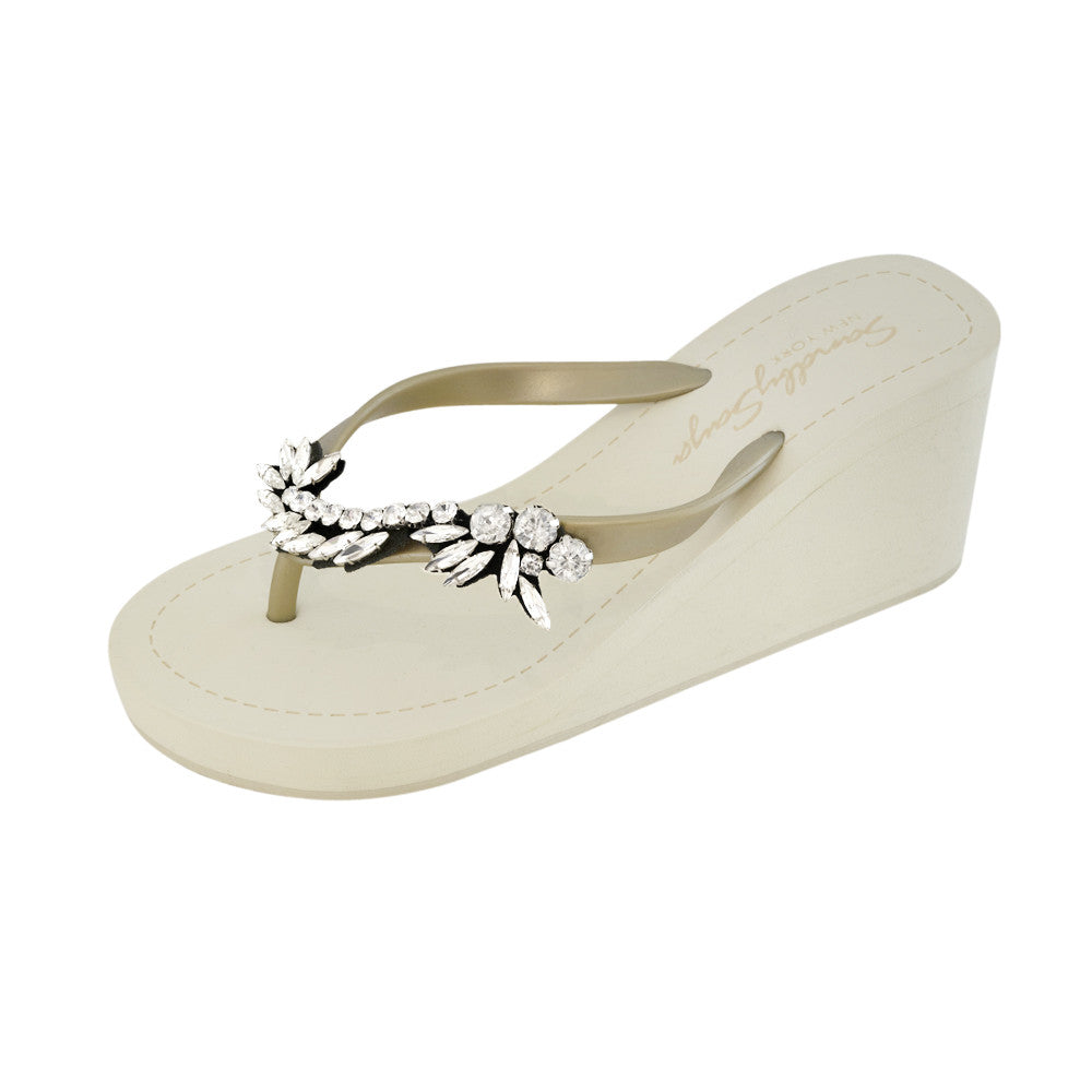 Gold Women's High wedge Sandals with Nomad, Flip Flops summer