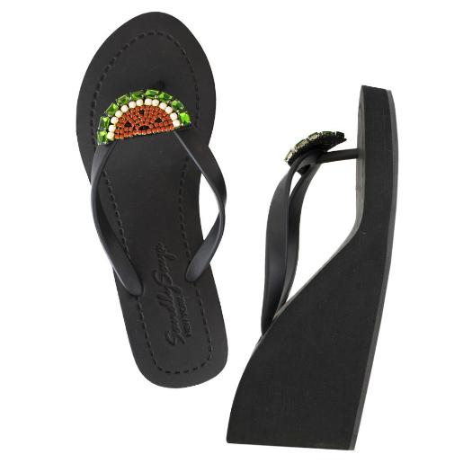 Black Watermelon High Wedge Women's Sandals with Bow Embellishment