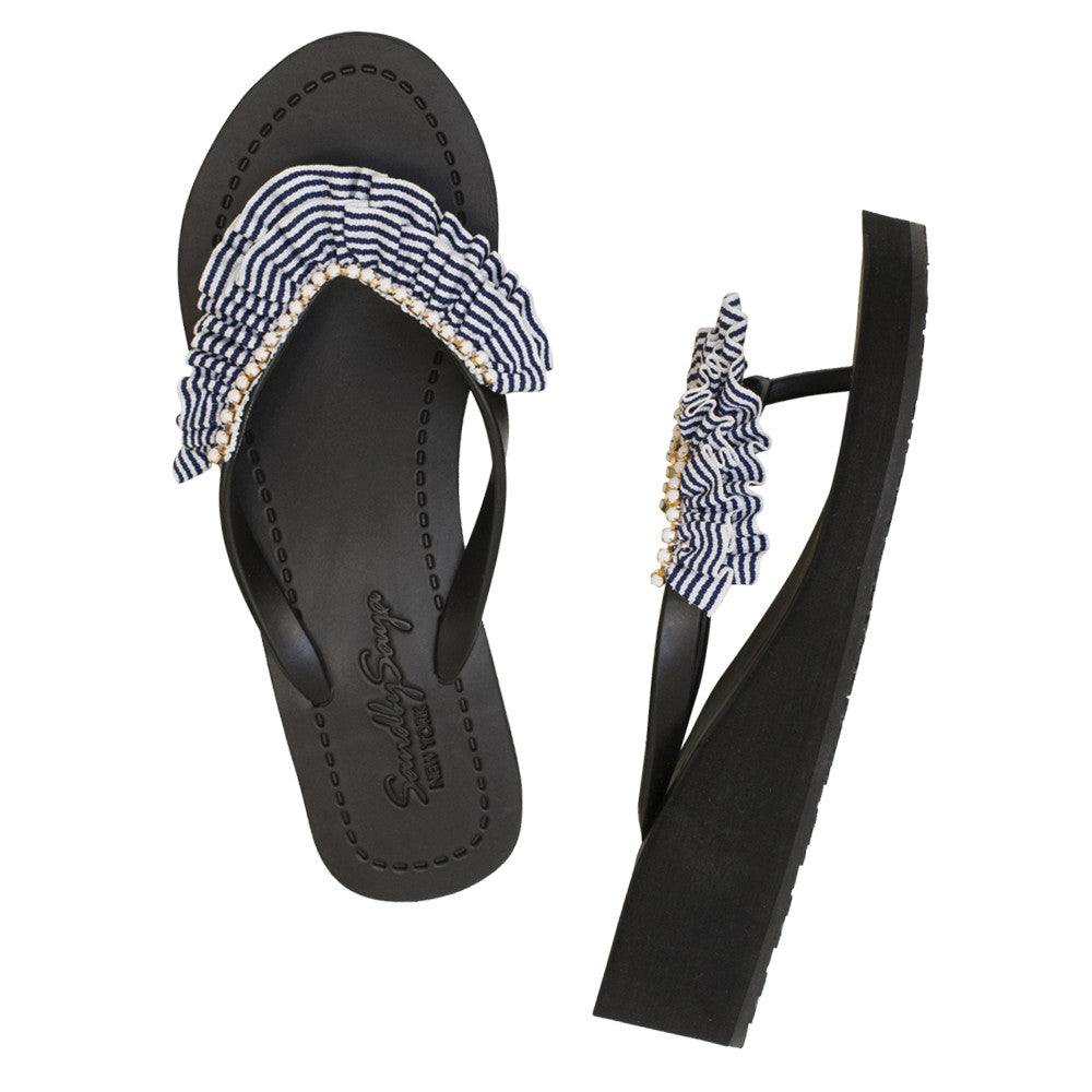 Black Women's Mid Wedge Sandals with Rockaway, Flip Flops summer 