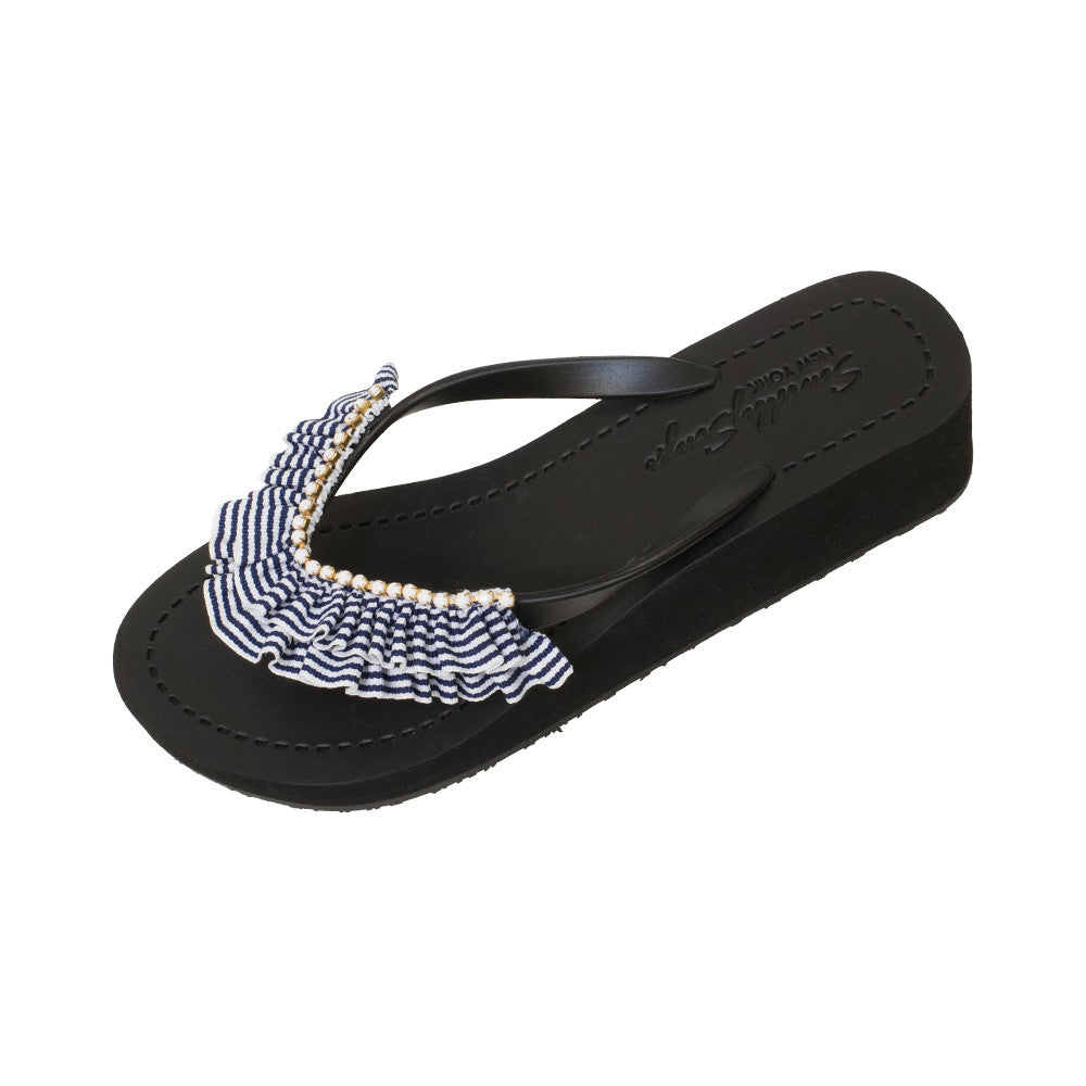 Black Women's Mid Wedge Sandals with Rockaway, Flip Flops summer 