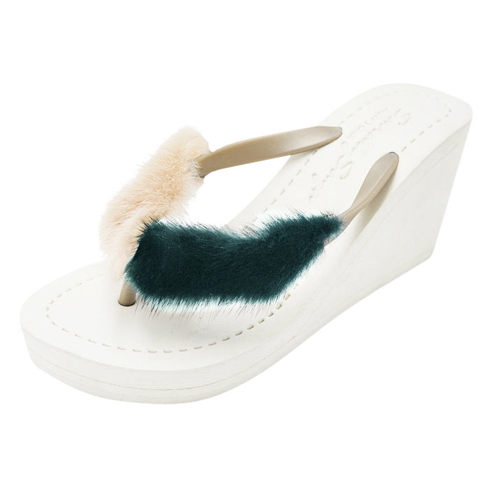Pink and Green Fur Slippers