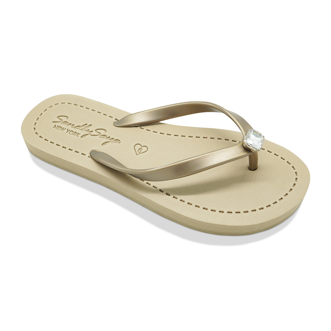 Rectangle Studs - Girls Crystal Embelished Flip Flops Sandals